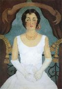 Frida Kahlo The lady dressed  in white painting